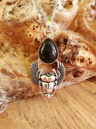 Silver Scarab Necklace / Black Onyx / Talisman / Third Eye / Hypoallergenic / Brass / Boho / Inca / Ethnic / Illuminati
