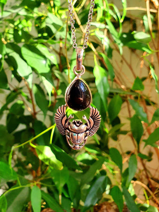 Silver Scarab Necklace / Black Onyx / Talisman / Third Eye / Hypoallergenic / Brass / Boho / Inca / Ethnic / Illuminati