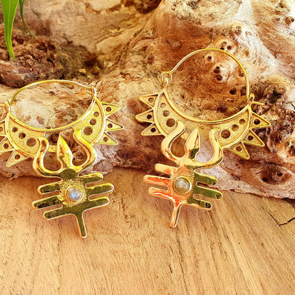 Inca Labradorite & Brass Earrings Ethnic, Aztèque, rustic, yoga, talisman, gypsy, pretty, psy, boho, bohemian, festival