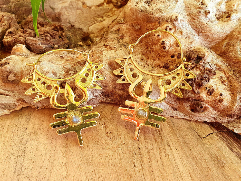 Inca Labradorite & Brass Earrings Ethnic, Aztèque, rustic, yoga, talisman, gypsy, pretty, psy, boho, bohemian, festival