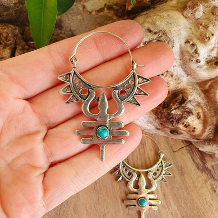 Inca Turquoise & Silver Earrings Ethnic, Aztèque, rustic, yoga, talisman, gypsy, pretty, psy, boho, bohemian, festival