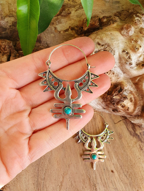 Inca Turquoise & Silver Earrings Ethnic, Aztèque, rustic, yoga, talisman, gypsy, pretty, psy, boho, bohemian, festival