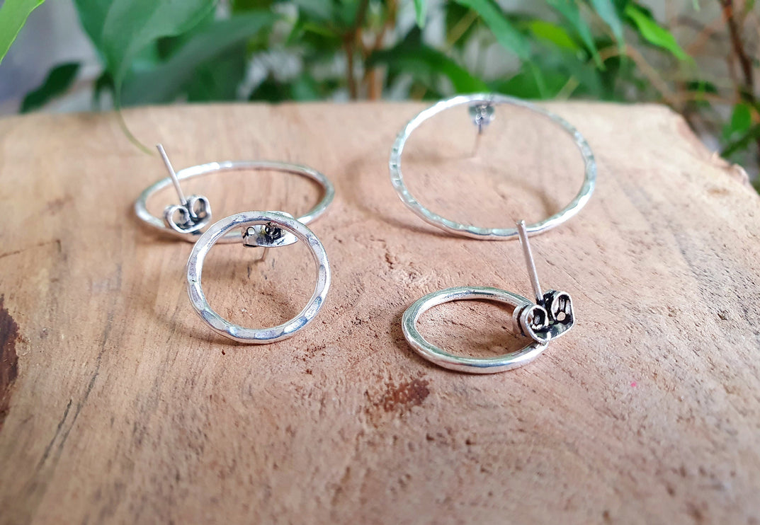 Open Circle Silver Hoop Earrings / Ethnic Boho Classic XL Bohemian Chic Gypsy Spiral Hippie Tribal Hiphop style