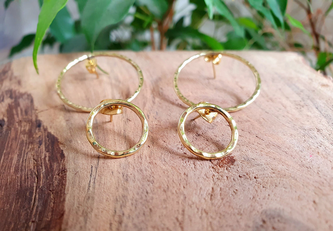 Open Circle Gold Hoop Earrings / Dainty Ethnic Boho Tiny hoops Bohemian Chic Gypsy Spiral Hippie Tribal Hiphop style