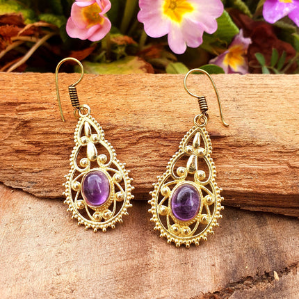 Amethyst Dangle pendant earrings Ethnic, rustic, yoga, hippie, gypsy, pretty, psy, boho, bohemian, festival