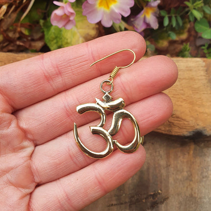 Ohm Yoga Om Boho Pendant Brass Earrings; Ethnic, Geometric, Small, Rustic, Yoga, Hippie, Gypsy, Pretty, Ssy, Boho, Bohemian, Festival