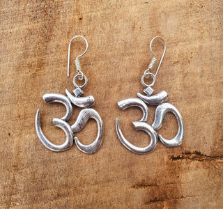 Ohm Pendant Silver Earrings, Boho Silver Pendant Earrings for Women