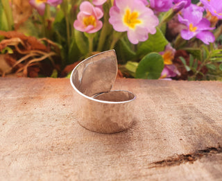 Hammered Silver Ring Labradorite, Adjustable Boho Silver Ring