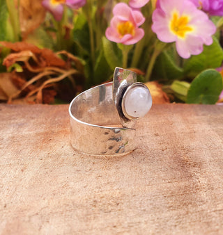 Hammered Silver Moonstone Ring, Adjustable Boho Ring for Women