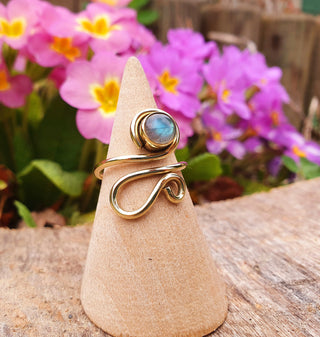 Boho Labradorite Ring, Adjustable Brass Ring, Chakra Stone, Bohemian Look