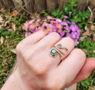 Boho Labradorite Ring, Adjustable Brass Ring, Chakra Stone, Bohemian Look