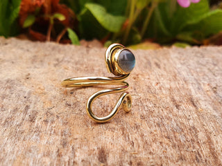 Boho Labradorite Ring, Adjustable Brass Ring, Chakra Stone, Bohemian Look