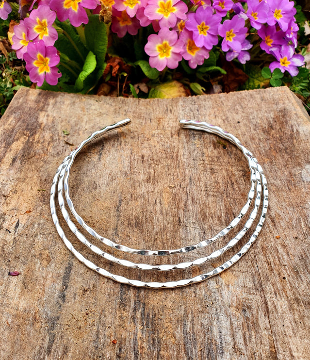 Hammered Silver Choker / Rustic / Gypsy / Lightweight / Boho / Tribal / Hippie / Rustic / Vegan /