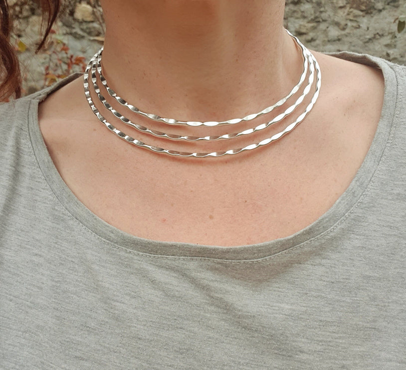 Hammered Silver Choker / Rustic / Gypsy / Lightweight / Boho / Tribal / Hippie / Rustic / Vegan /