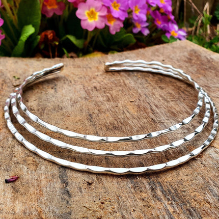 Hammered Silver Choker / Rustic / Gypsy / Lightweight / Boho / Tribal / Hippie / Rustic / Vegan /