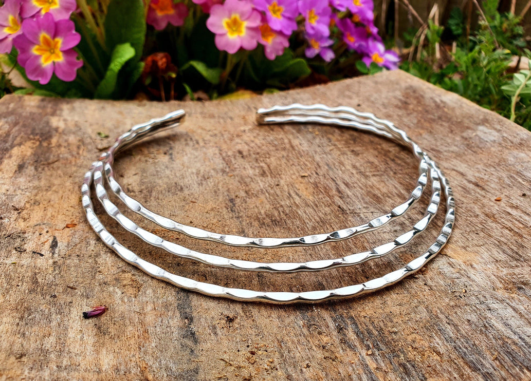 Hammered Silver Choker / Rustic / Gypsy / Lightweight / Boho / Tribal / Hippie / Rustic / Vegan /