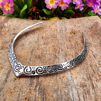 Ethnic Choker Silver Necklace / Rustic / Gypsy / Lightweight / Boho / Tribal / Hippie / Rustic / Vegan / Aztec