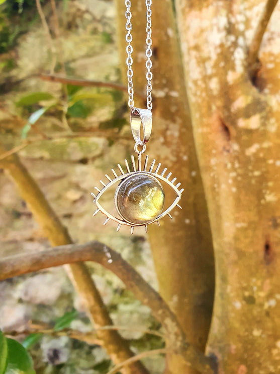 Silver Eye of Protection Necklace / Labradorite / Third Eye / Hypoallergenic / Brass / Boho / Inca / Ethnic / Hypoallergenic / Illuminati