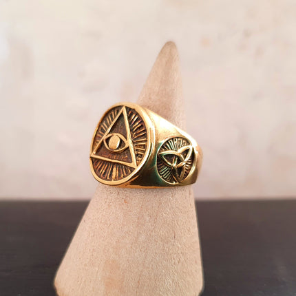 Golden Eye of Providence Ring / Mens Ring / Illuminati / Signet Ring / Third Eye / Boho / Ethnic / Rustic / Gypsy / Psy / Thumb / Psy