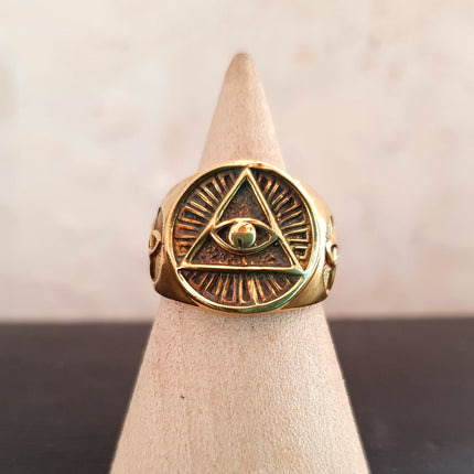 Golden Eye of Providence Ring / Mens Ring / Illuminati / Signet Ring / Third Eye / Boho / Ethnic / Rustic / Gypsy / Psy / Thumb / Psy