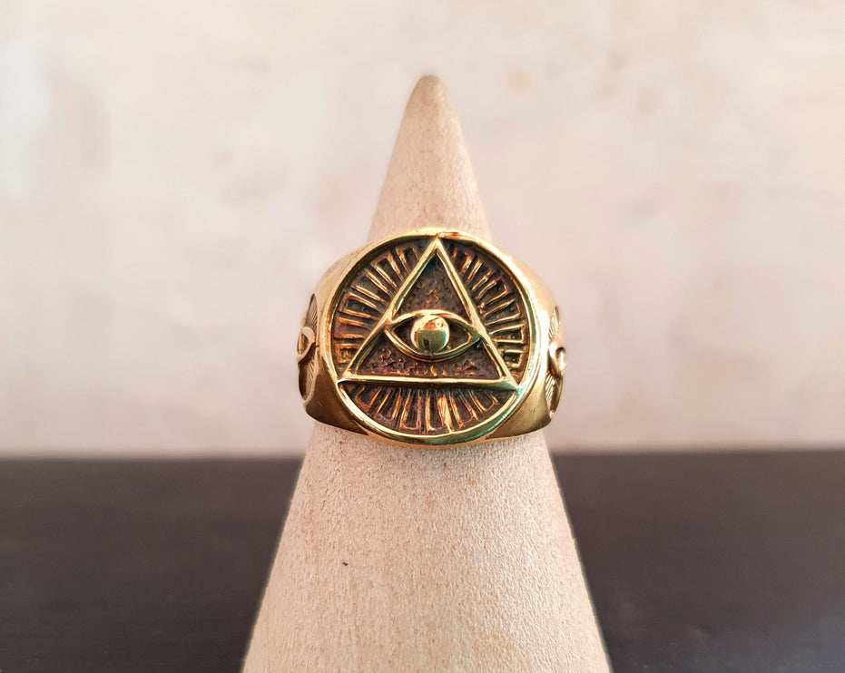 Golden Eye of Providence Ring / Mens Ring / Illuminati / Signet Ring / Third Eye / Boho / Ethnic / Rustic / Gypsy / Psy / Thumb / Psy