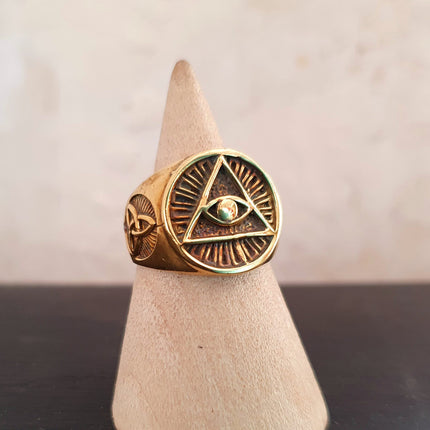 Golden Eye of Providence Ring / Mens Ring / Illuminati / Signet Ring / Third Eye / Boho / Ethnic / Rustic / Gypsy / Psy / Thumb / Psy