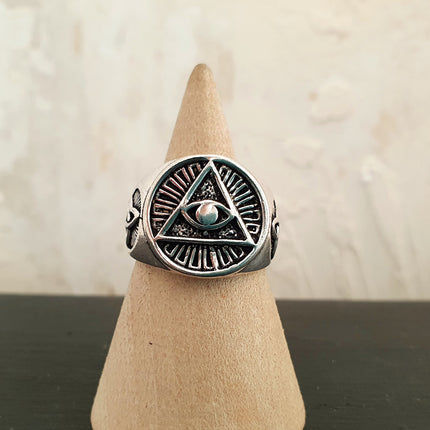 Silver Eye of Providence Ring / Mens Ring / Illuminati / Signet Ring / Third Eye / Boho / Ethnic / Rustic / Gypsy / Psy / Thumb / Psy