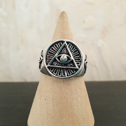 Silver Eye of Providence Ring / Mens Ring / Illuminati / Signet Ring / Third Eye / Boho / Ethnic / Rustic / Gypsy / Psy / Thumb / Psy