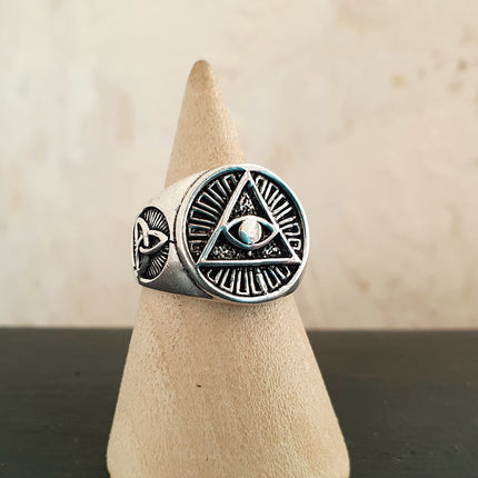 Silver Eye of Providence Ring / Mens Ring / Illuminati / Signet Ring / Third Eye / Boho / Ethnic / Rustic / Gypsy / Psy / Thumb / Psy