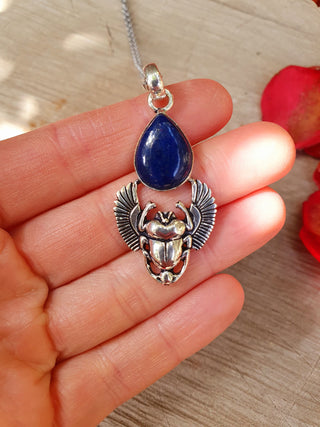 Silver Scarab Necklace / Lapis Lazuli / Talisman / Third Eye / Hypoallergenic / Boho / Inca / Ethnic / Illuminati