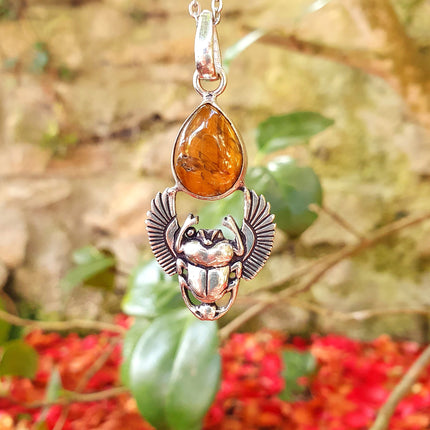 Tiger Eye Silver Necklace Scarab / Talisman / Third Eye / Hypoallergenic / Boho / Inca / Ethnic / Illuminati