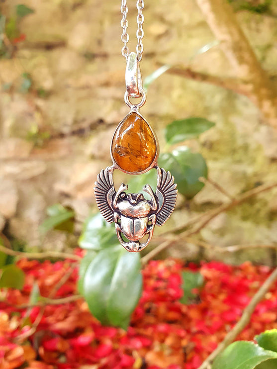 Tiger Eye Silver Necklace Scarab / Talisman / Third Eye / Hypoallergenic / Boho / Inca / Ethnic / Illuminati