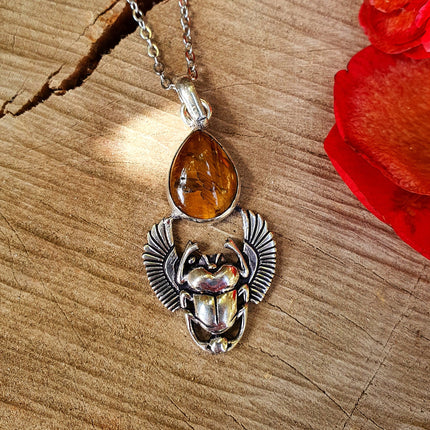 Tiger Eye Silver Necklace Scarab / Talisman / Third Eye / Hypoallergenic / Boho / Inca / Ethnic / Illuminati