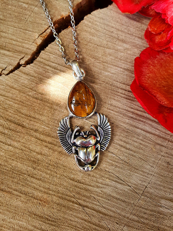 Tiger Eye Silver Necklace Scarab / Talisman / Third Eye / Hypoallergenic / Boho / Inca / Ethnic / Illuminati