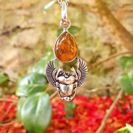 Tiger Eye Silver Necklace Scarab / Talisman / Third Eye / Hypoallergenic / Boho / Inca / Ethnic / Illuminati