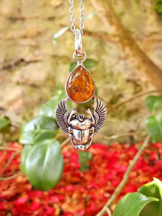 Tiger Eye Silver Necklace Scarab / Talisman / Third Eye / Hypoallergenic / Boho / Inca / Ethnic / Illuminati