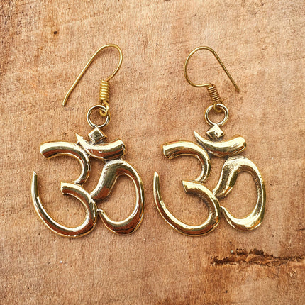 Ohm Yoga Om Boho Pendant Brass Earrings; Ethnic, Geometric, Small, Rustic, Yoga, Hippie, Gypsy, Pretty, Ssy, Boho, Bohemian, Festival