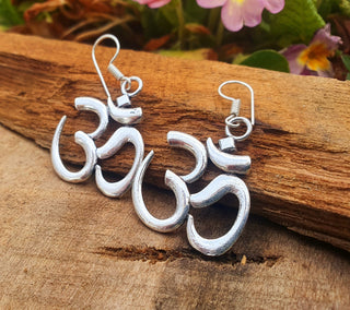 Ohm Pendant Silver Earrings, Boho Silver Pendant Earrings for Women