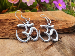 Ohm Pendant Silver Earrings, Boho Silver Pendant Earrings for Women