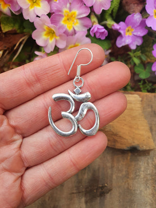 Ohm Pendant Silver Earrings, Boho Silver Pendant Earrings for Women