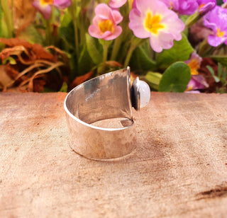 Hammered Silver Moonstone Ring, Adjustable Boho Ring for Women