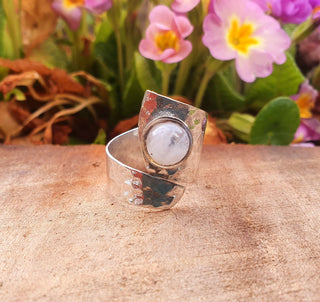 Hammered Silver Moonstone Ring, Adjustable Boho Ring for Women