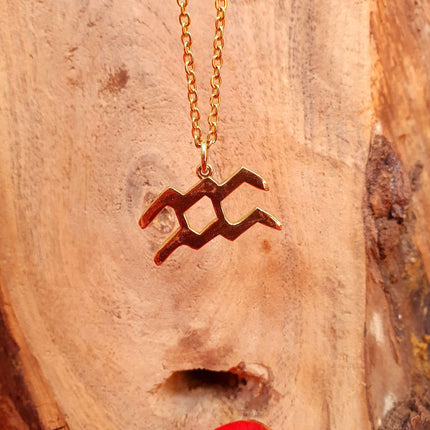 Aquarius Star Sign Horoscope Gold Necklace / Hypoallergenic / Tarot / Boho / Hippie / Rustic / Ethnic / Third Eye / Illuminati