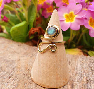 Boho Labradorite Ring, Adjustable Brass Ring, Chakra Stone, Bohemian Look