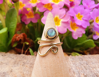 Boho Labradorite Ring, Adjustable Brass Ring, Chakra Stone, Bohemian Look
