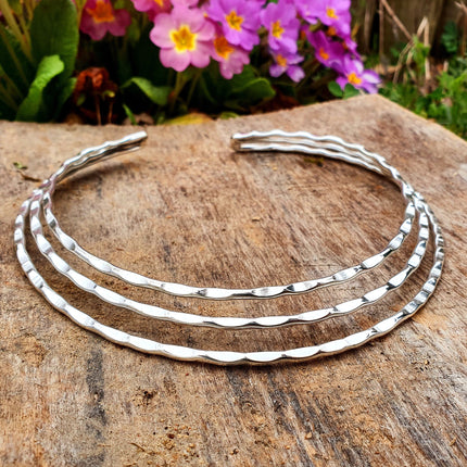 Hammered Silver Choker / Rustic / Gypsy / Lightweight / Boho / Tribal / Hippie / Rustic / Vegan /