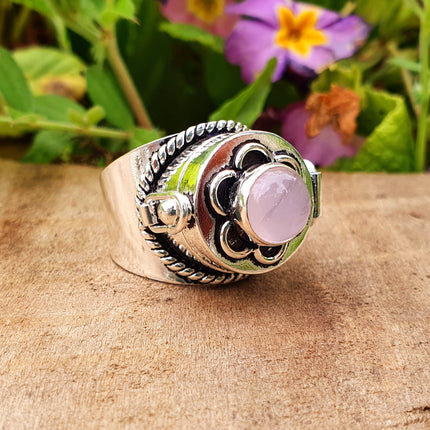 Silver Poison Ring / Rose Quartz / Alchemy / Locket Ring / Boho / Bohemian / Rustic / Tribal / Gypsy / Festival / Healing / Festival