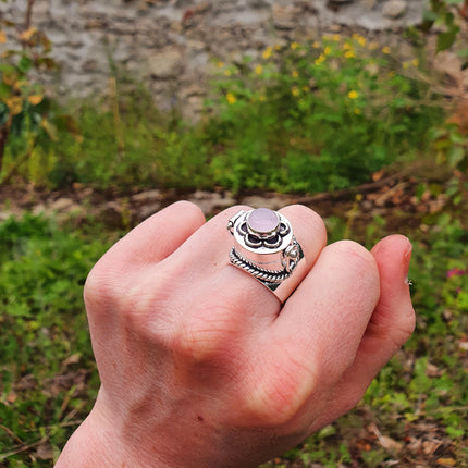 Silver Poison Ring / Rose Quartz / Alchemy / Locket Ring / Boho / Bohemian / Rustic / Tribal / Gypsy / Festival / Healing / Festival