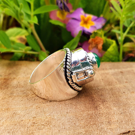 Silver Poison Ring / Green Onyx / Alchemy / Locket Ring / Boho / Bohemian / Rustic / Tribal / Gypsy / Festival / Healing / Festival 