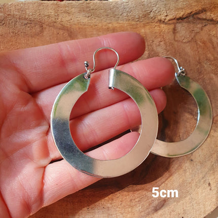 Wide Flat Silver Hoops / Funky Silver Hoop Earrings / Ethnic Boho Classic XL Bohemian Chic Gold Gypsy Spiral Hippie Hiphop Festival